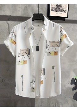 Stylish Pattern Men's Casual Daily Short Sleeve Button Up Shirt, Summer Holiday
