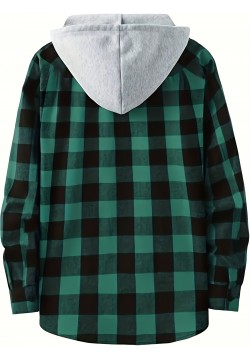 Men's Plaid Hooded Shirt Jacket with Chest Pocket - Casual Fall Winter Outwear